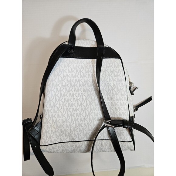 Michael Kors Rhea Zip Backpack Black and White Silver-Color Hardware main image 7